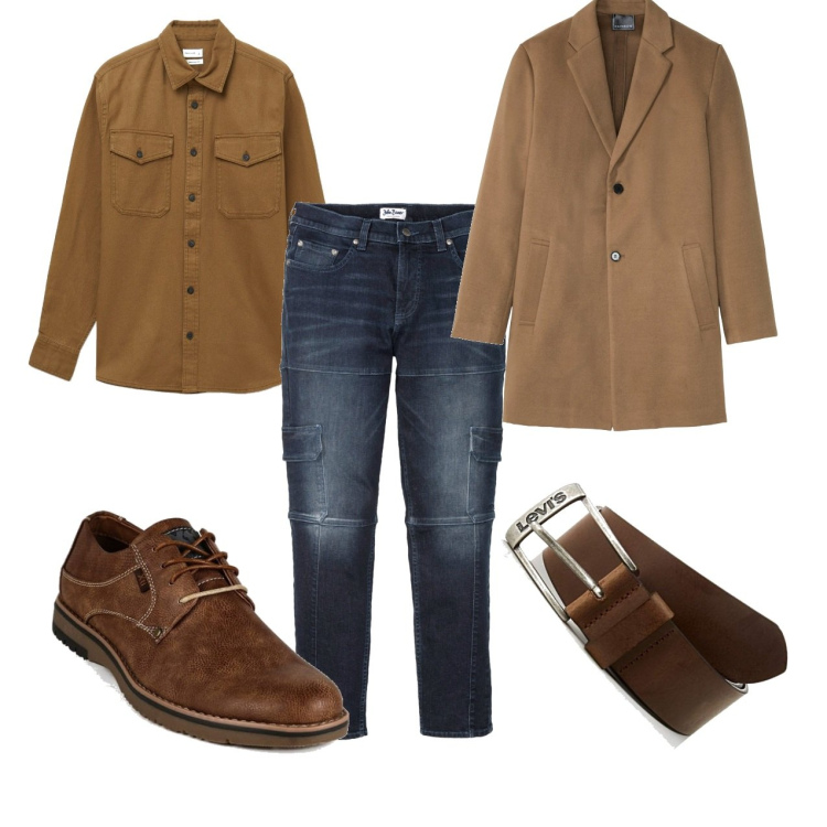Outfit uomo - Biscotto e jeans. Stile Trendy per Tutti i giorni. Abbinamento con jeans slim fit, cappotti, scarpe stringate, camicie, cinture.