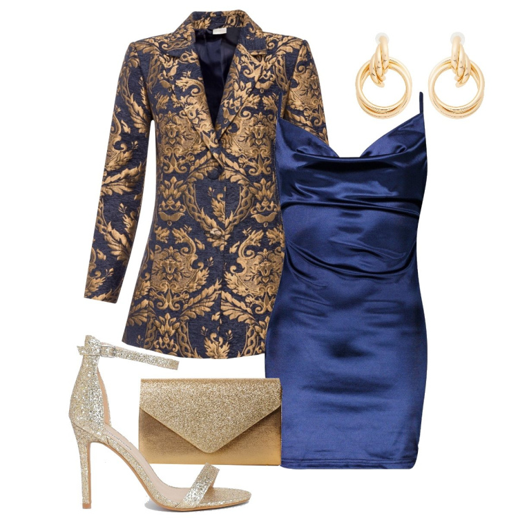 Outfit femme - Chic #60. Style Chic pour Soirée dehors. Assortir avec manteaux, robes, sandales à talon, pochette, boucles d'oreilles.