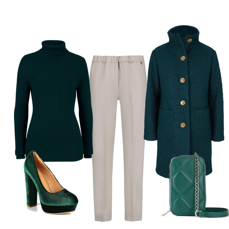 Outfit donna - Total look #1498789. Stile Basic per Serata fuori. Abbinamento con cappotti, maglieria, borse a tracolla, décolleté, pantaloni.