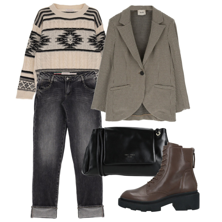 Outfit donna - Urban vichy. Stile Urban per Tutti i giorni. Abbinamento con stivaletti, borse a tracolla, jeans, pullovers, giacche.