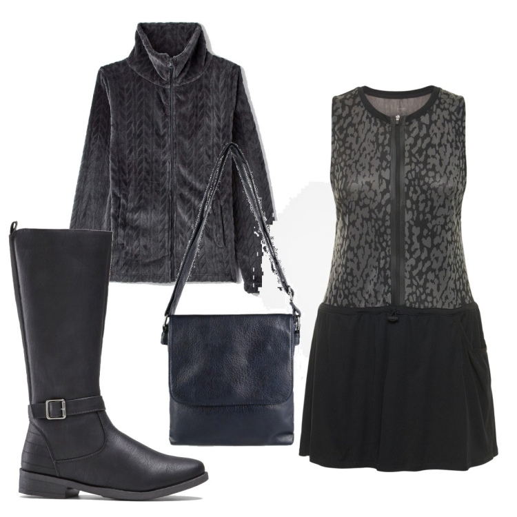 Outfit donna - Total look #1499579. Stile Trendy per Tutti i giorni. Abbinamento con stivali, felpe, borse a tracolla, vestiti.