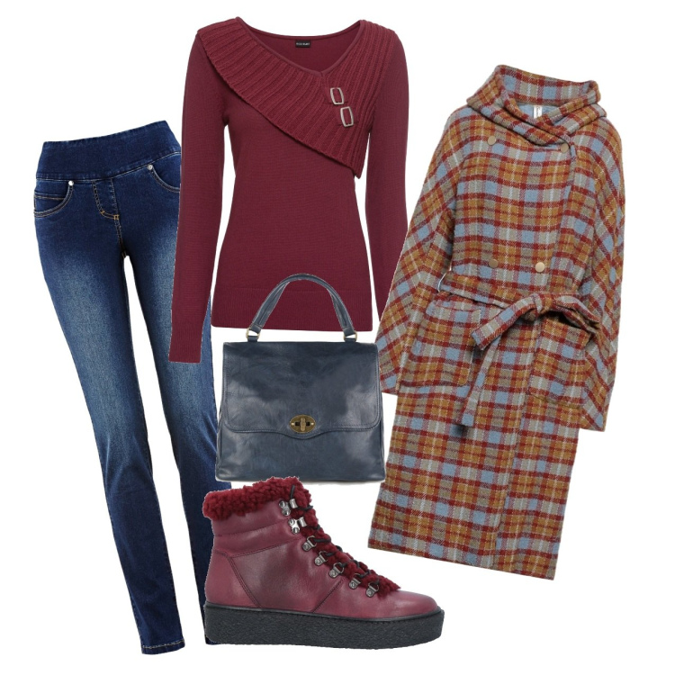 Outfit donna - Corro in città. Stile Casual per Tutti i giorni. Abbinamento con maglieria, jeans, cappotti, sneakers, borse a mano.