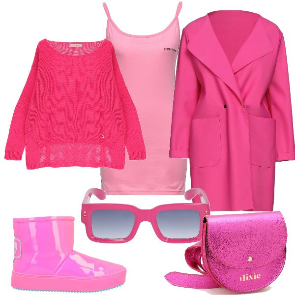 Outfit donna - Total look #1499899. Stile Trendy per Tutti i giorni. Abbinamento con stivaletti, cappotti, vestiti corti, maglieria, marsupi, occhiali da sole.
