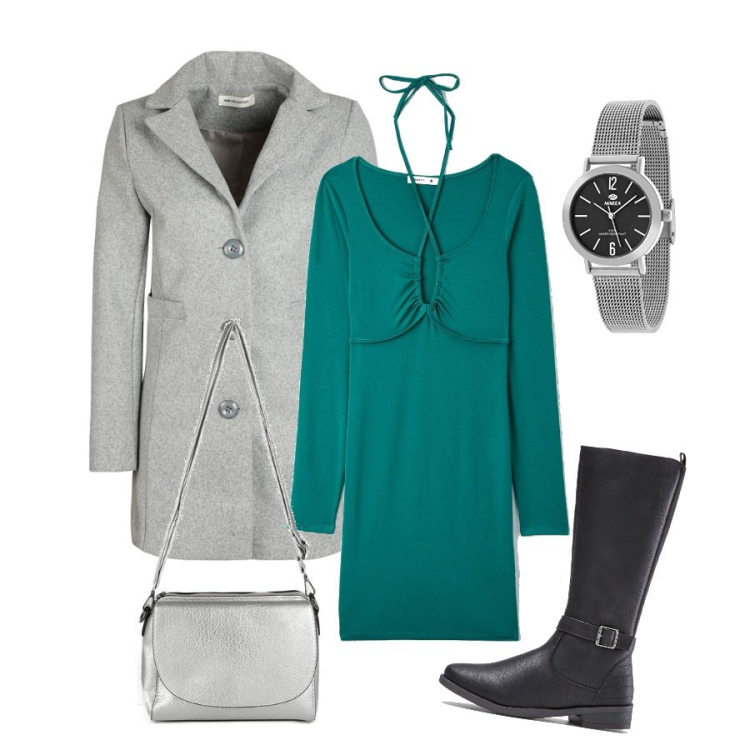Outfit donna - Il vestito di giorno. Stile Casual chic per Tutti i giorni. Abbinamento con stivali, vestiti corti, cappotti, borse a tracolla, orologi.