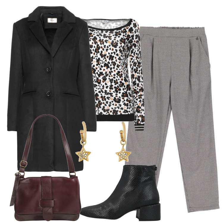 Outfit donna - In città. Stile Casual chic per Tutti i giorni. Abbinamento con cappotti, pullovers, stivaletti, borse a mano, orecchini, pantaloni chino.