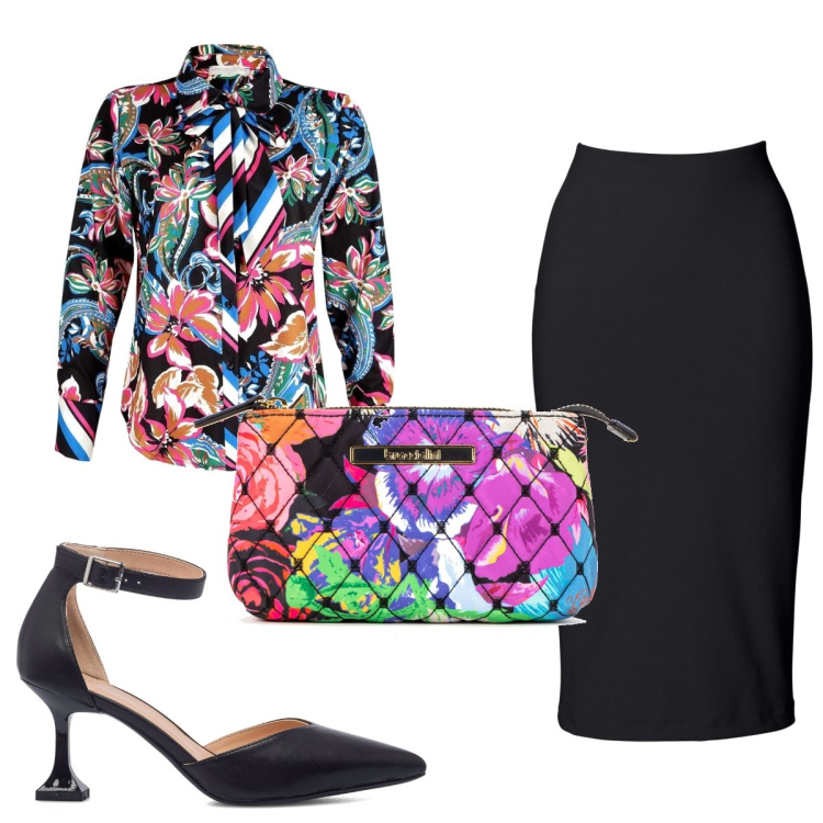 Outfit donna - Total look #1500801. Stile Trendy per Serata fuori. Abbinamento con gonne longuette, camicie, pochette, décolleté.