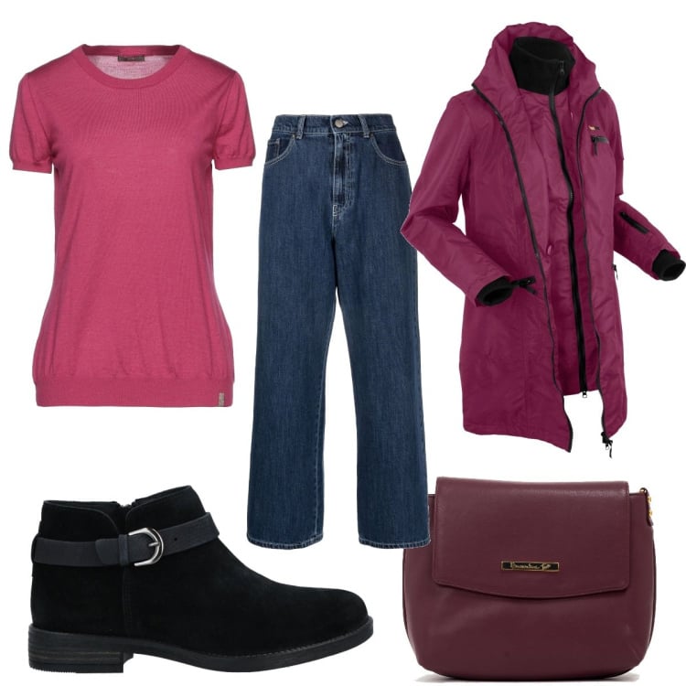 Outfit donna - Dicembre trendy. Stile Trendy per Tutti i giorni. Abbinamento con blazer, stivaletti, pullovers, borse a tracolla, jeans dritti.