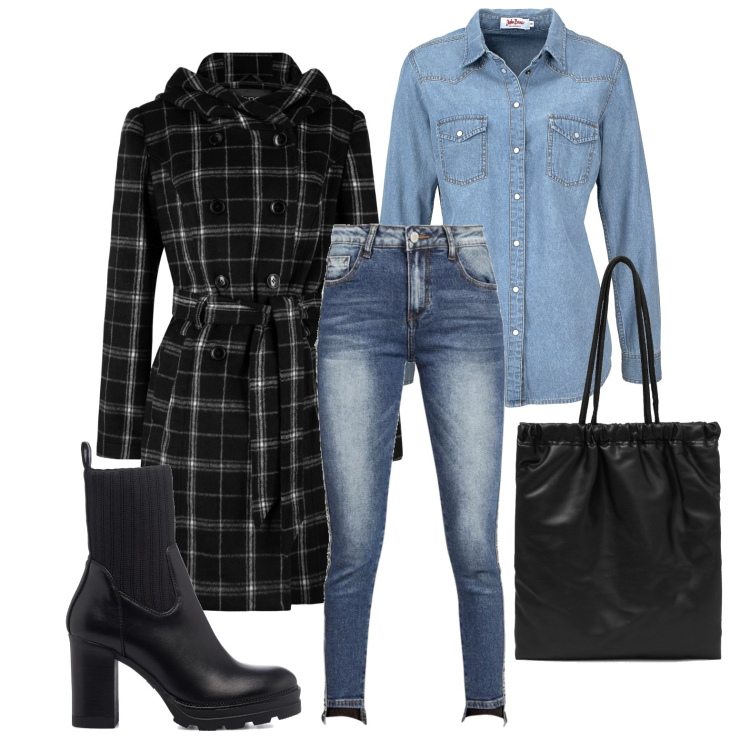 Outfit donna - Ghost outfitter - PittaRosso saldi. Stile Casual chic per Tutti i giorni. Abbinamento con camicie, cappotti, jeans slim fit, shopping bag, stivaletti.
