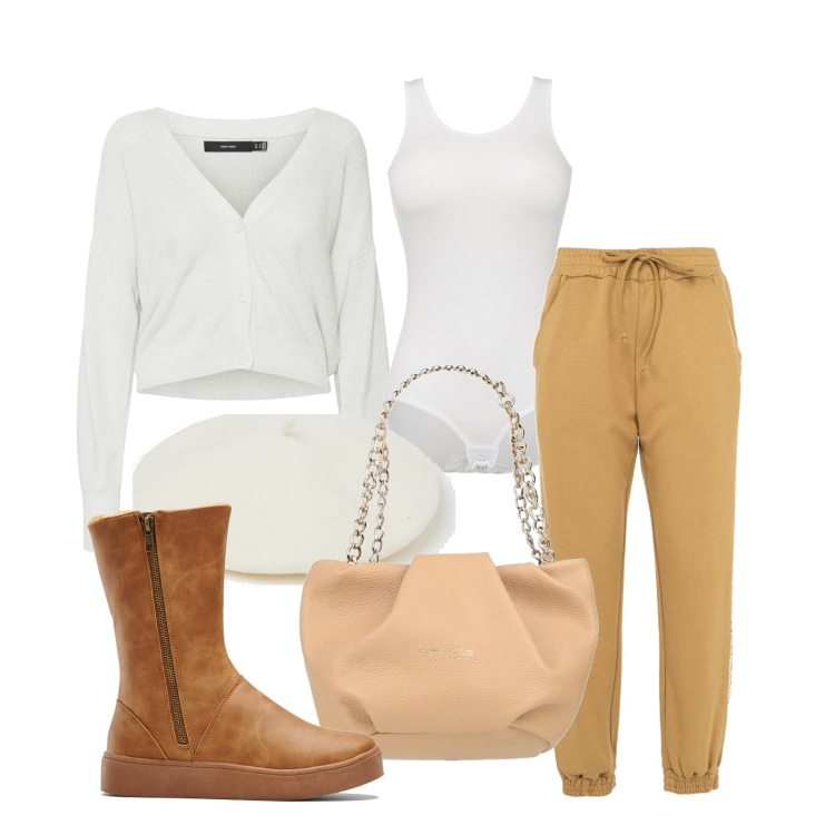 Outfit donna - Basica ma non banale. Stile Basic per Tutti i giorni. Abbinamento con stivali, body, borse a mano, pantaloni, cappelli con visiera, cardigans.