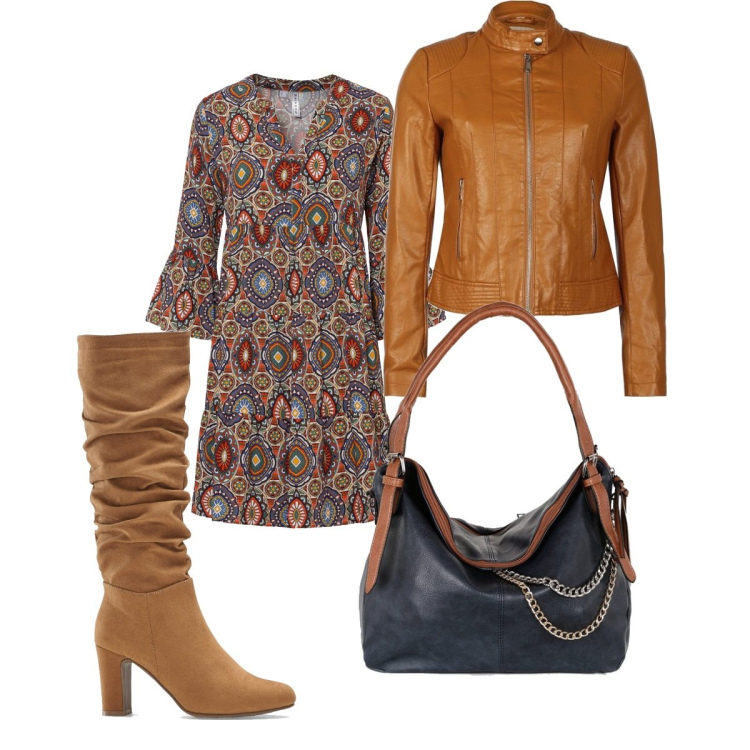 Outfit donna - Total look #1502023. Stile Casual chic per Serata fuori. Abbinamento con vestiti corti, stivali, giacche, borse a spalla.