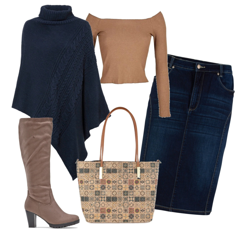 Outfit donna - Un casual raffinato. Stile Casual chic per Tutti i giorni. Abbinamento con gonne, cinture, stivali, t-shirt, borse a spalla.