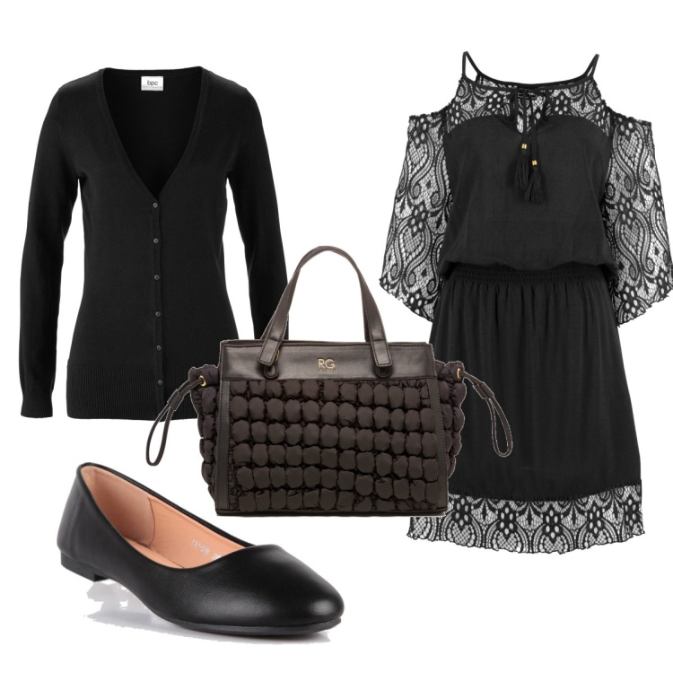Outfit donna - Total look #1502175. Stile Boho per Tutti i giorni. Abbinamento con cardigans, vestiti, ballerine, borse a secchiello.