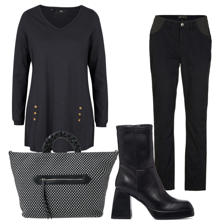 Outfit donna - Total look #1502199. Stile Trendy per Tutti i giorni. Abbinamento con maglieria, jeans, borse a mano, stivaletti.