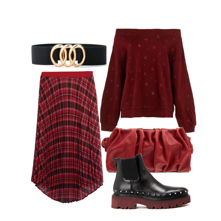 Outfit donna - Ghost outfitter - gioco col rosso. Stile Casual chic per Tutti i giorni. Abbinamento con cinture, gonne longuette, felpe con cappuccio, stivaletti, borse a spalla.