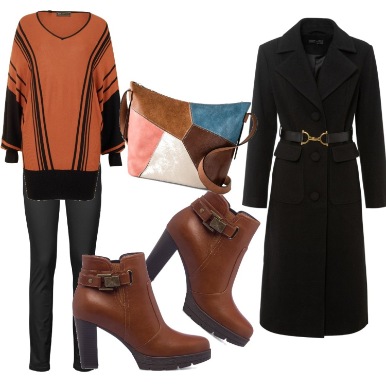 Outfit donna - Tempo libero. Stile Urban per Tutti i giorni. Abbinamento con jeans, maglieria, cappotti, borse a tracolla, stivaletti.