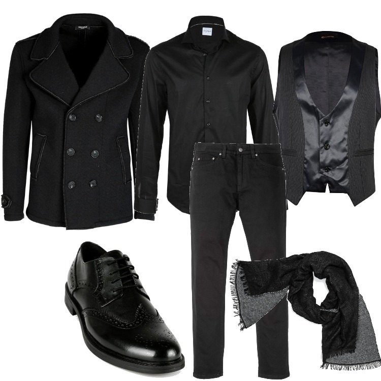Outfit uomo - Il gilet che mi piace. Stile Trendy per Serata speciale. Abbinamento con jeans slim fit, gilet, cappotti, camicie, scarpe stringate, sciarpe.