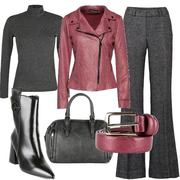 Outfit donna - Bicolor invernale. Stile Casual per Tutti i giorni. Abbinamento con pantaloni a palazzo, giacche, t-shirt, stivaletti, cinture, borse a mano.
