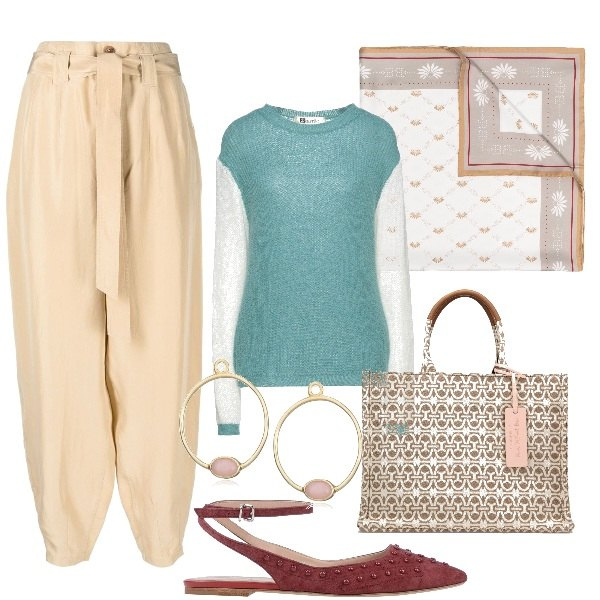 Outfit donna - Comodissima ma con stile! Focus Donna. Stile Romantica per Tutti i giorni. Abbinamento con ballerine, pullovers, borse a mano, sciarpe, pantaloni, orecchini.