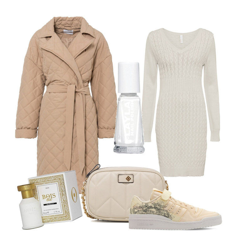 Outfit donna - Total look #1503490. Stile Casual chic per Tutti i giorni. Abbinamento con vestiti, giacche, borse a tracolla, sneakers, smalti, profumi.