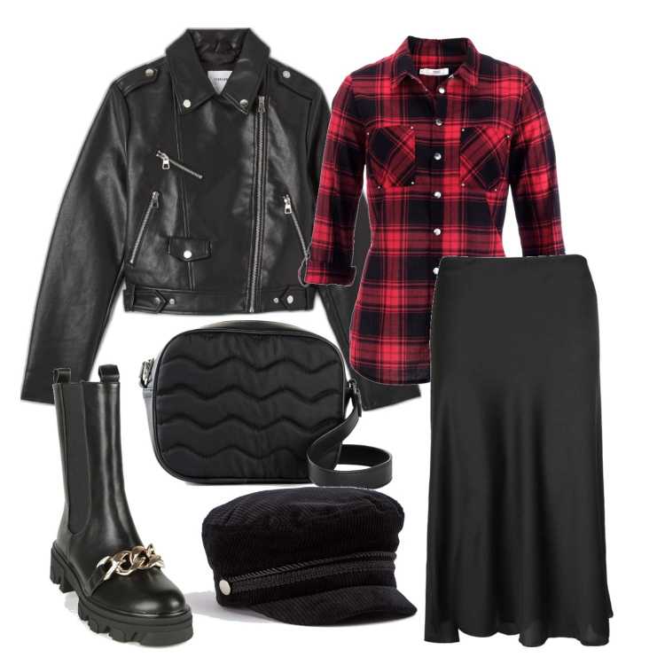 Outfit donna - Stile rock per tutti i giorni. Stile Rock per Tutti i giorni. Abbinamento con camicie, borse a tracolla, cappelli con visiera, cappotti, gonne lunghe, stivaletti.