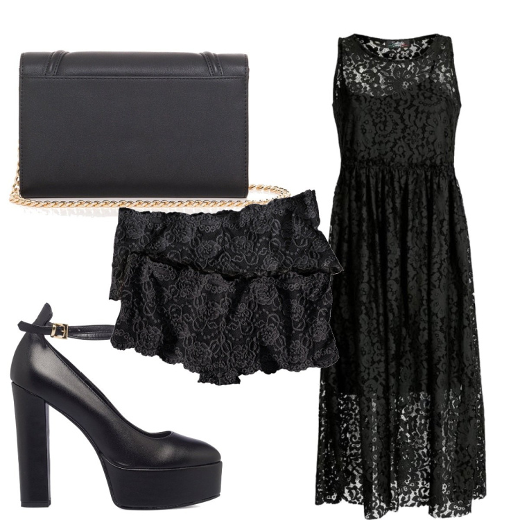 Outfit donna - Total look #1503647. Stile Sexy per Serata fuori. Abbinamento con culotte, vestiti lunghi, pochette, décolleté.