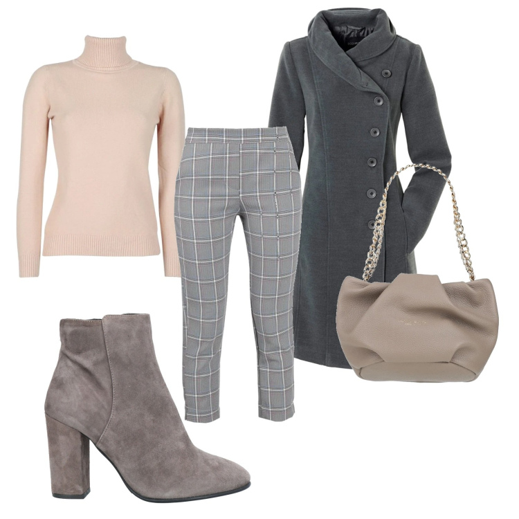 Outfit donna - Bella di giorno. Stile Casual chic per Tutti i giorni. Abbinamento con cappotti, borse a mano, stivaletti, pantaloni, maglieria.