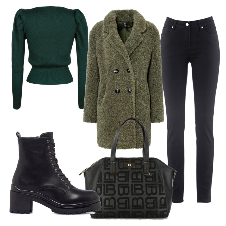 Outfit donna - Il cappotto Teddy. Stile Urban per Tutti i giorni. Abbinamento con jeans slim fit, cappotti, pullovers, borse a mano, anfibi.