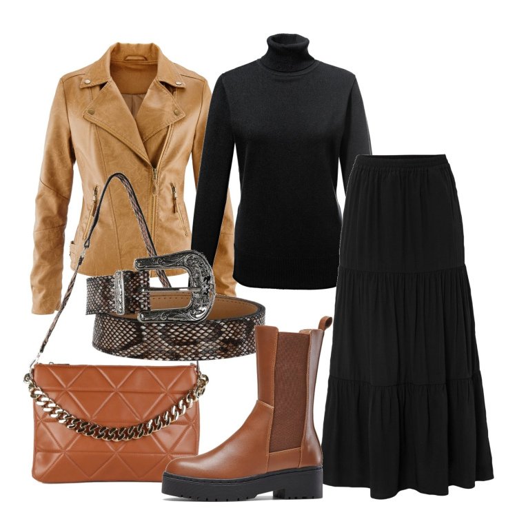 Outfit donna - La gonna lunga nera. Stile Casual chic per Tutti i giorni. Abbinamento con maglieria, gonne lunghe, stivali, blazer, pochette, cinture.