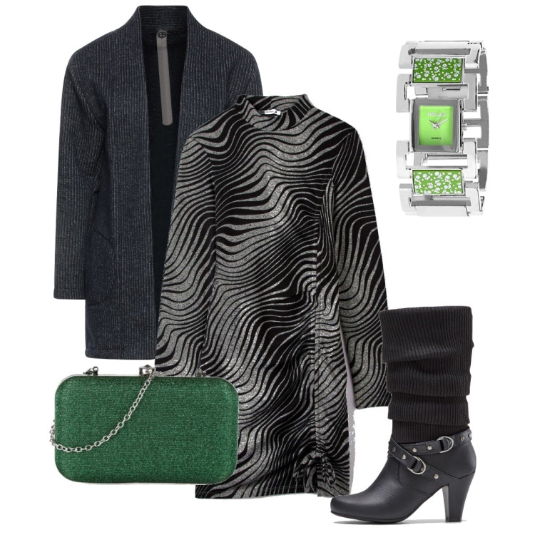 Outfit donna - Gli stivali scalda muscoli. Stile Casual chic per Serata fuori. Abbinamento con stivali, cappotti, pochette, vestiti corti, orologi.