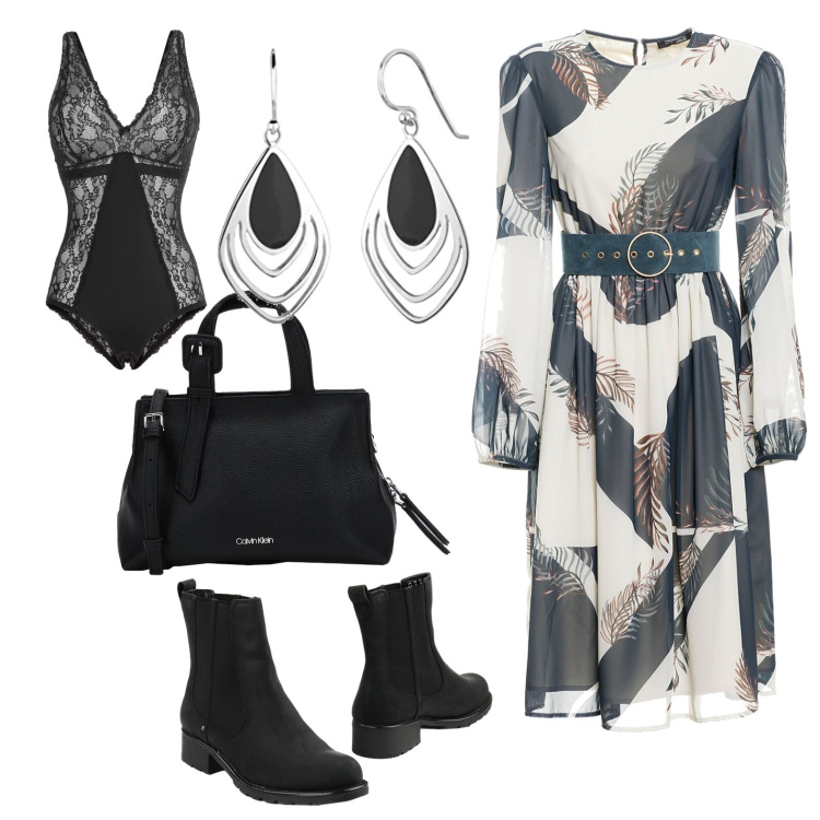 Outfit donna - Total look #1504000. Abbinamento con body, stivaletti chelsea, borse a mano, vestiti midi/longuette, orecchini.