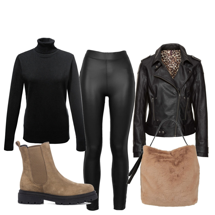 Outfit donna - Total look #1504152. Stile Basic per Tutti i giorni. Abbinamento con maglieria, cappotti, borse a mano, treggings, stivaletti.