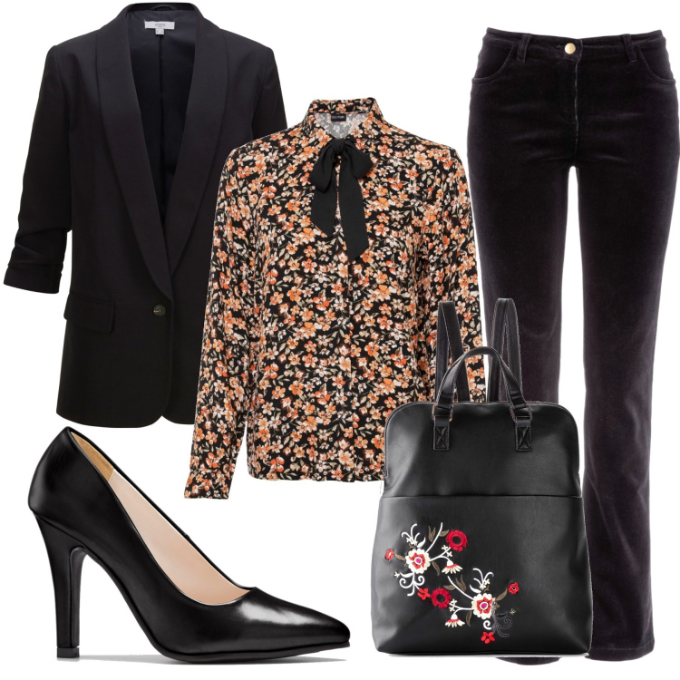 Outfit donna - Total look #1504398. Stile Casual chic per Ufficio. Abbinamento con pantaloni, blazer, camicie, zaini, décolleté.