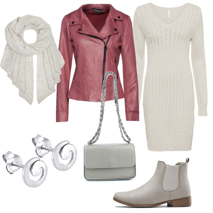 Outfit donna - Urban #295. Stile Urban per Tutti i giorni. Abbinamento con vestiti, stivaletti chelsea, giacche, borse a tracolla, sciarpe, orecchini.