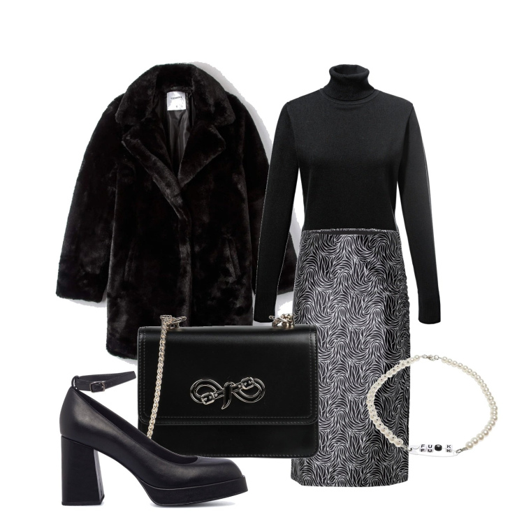 Outfit donna - Con il classico giro di perle. Stile Chic per Serata fuori. Abbinamento con maglieria, bluse, borse a tracolla, cappotti, décolleté, collane.