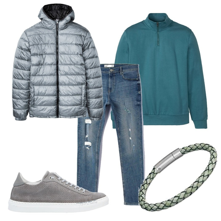 Outfit uomo - Toni chiari -taglia grande. Stile Urban per Tutti i giorni. Abbinamento con felpe, giacche, sneakers, jeans, braccialetti.