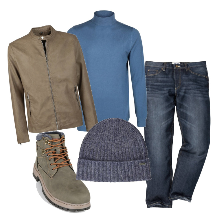 Outfit uomo - Carta da zucchero. Stile Trendy per Tutti i giorni. Abbinamento con jeans dritti, giacche, stivali e stivaletti, pullovers, berretti.