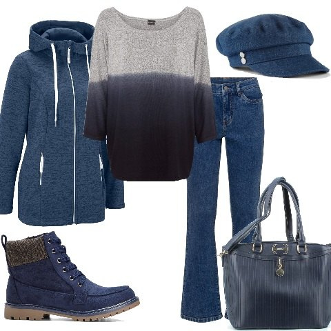 Outfit donna - In giro comoda e libera. Stile Casual per Tutti i giorni. Abbinamento con maglieria, jeans, blazer, stivaletti, cappelli, borse a tracolla.