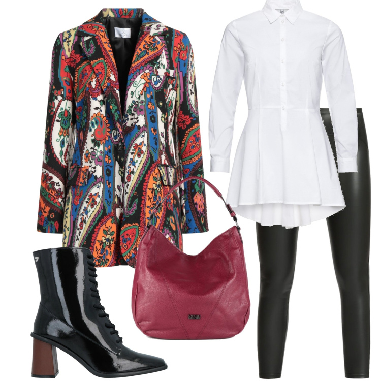 Outfit donna - Total look #1504682. Stile Glamour per Ufficio. Abbinamento con camicie, blazer, stivaletti, treggings, borse a mano.