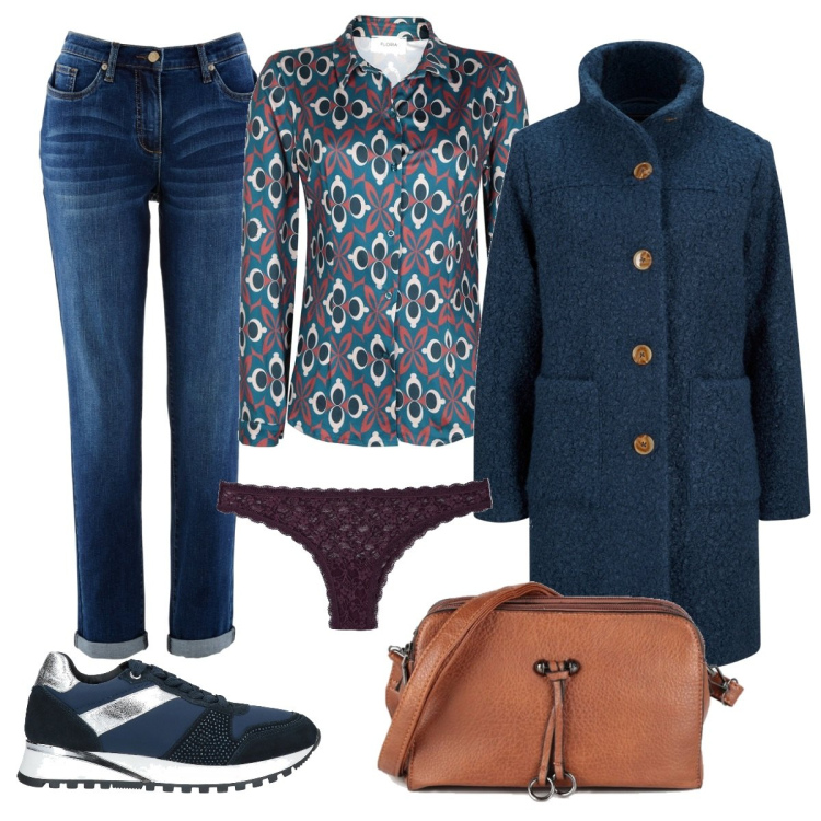 Outfit donna - Casual per il lavoro. Stile Casual per Tutti i giorni. Abbinamento con cappotti, jeans boyfriend, sneakers, slip, camicie, borse a mano.