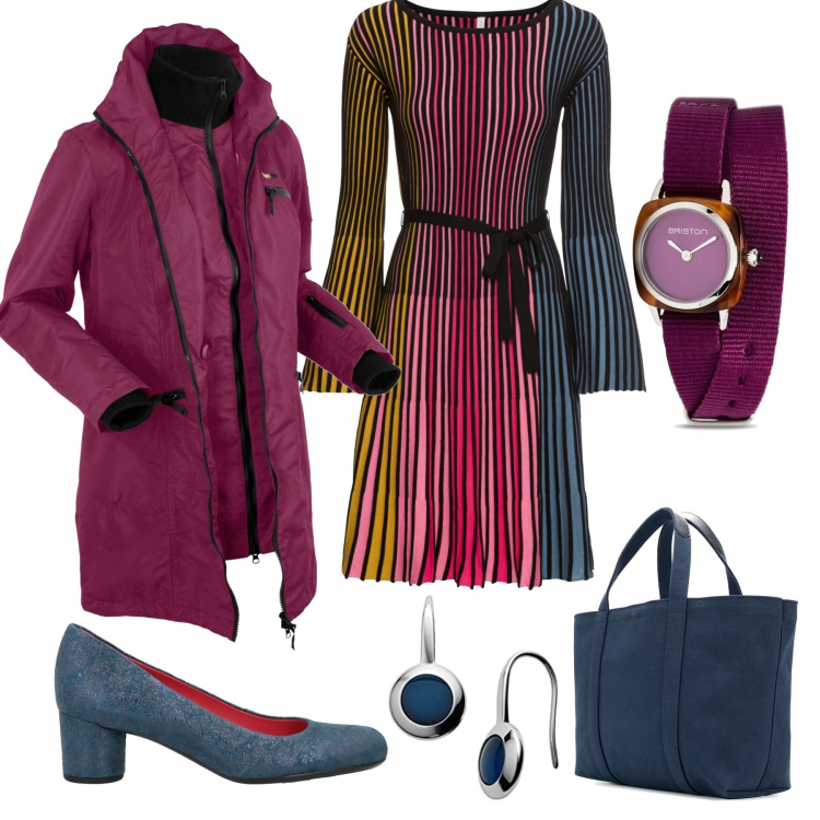 Outfit donna - Ritorno in ufficio. Stile Casual chic per Ufficio. Abbinamento con blazer, vestiti, décolleté, borse tote, orologi, orecchini.
