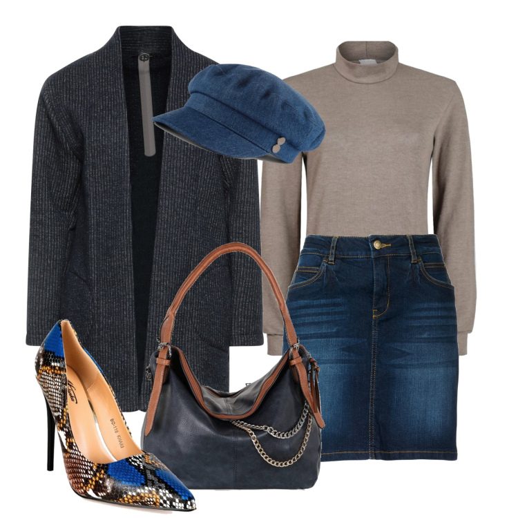 Outfit donna - Pitonate col denim. Stile Trendy per Tutti i giorni. Abbinamento con gonne, cappelli, cappotti, décolleté, borse a spalla, maglieria.