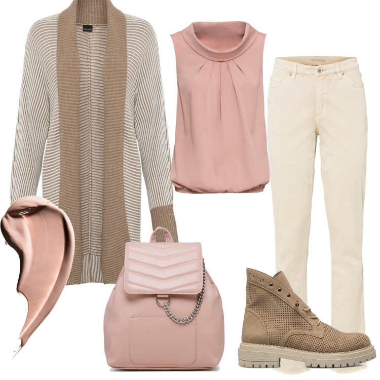 Outfit donna - Legal mail. Stile Casual chic per Tutti i giorni. Abbinamento con top, pantaloni, cardigans, fondotinta, stivaletti, zaini.