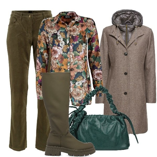 Outfit donna - Il cappotto imbottito. Stile Trendy per Tutti i giorni. Abbinamento con cappotti, pantaloni, borse a mano, camicie, stivali.