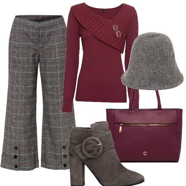 Outfit donna - Trendy plus size. Stile Trendy per Tutti i giorni. Abbinamento con maglieria, pantaloni culotte, stivaletti, cappelli con visiera, borse a spalla.