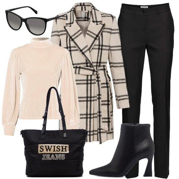 Outfit donna - Trendy plus size. Stile Trendy per Tutti i giorni. Abbinamento con pantaloni, cappotti, maglieria, stivaletti, borse a spalla, occhiali da sole.