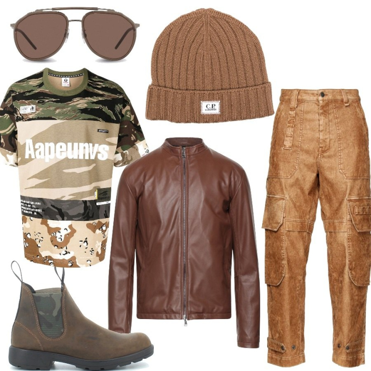 Outfit uomo - Total look #1506228. Abbinamento con t-shirt, occhiali da sole, cappelli, stivali e stivaletti, pantaloni, giacche.