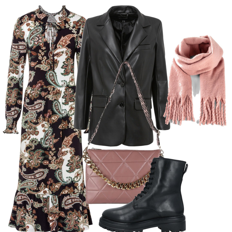 Outfit donna - Il blazer che fa rock. Stile Urban per Tutti i giorni. Abbinamento con stivaletti, blazer, vestiti, sciarpe, pochette.