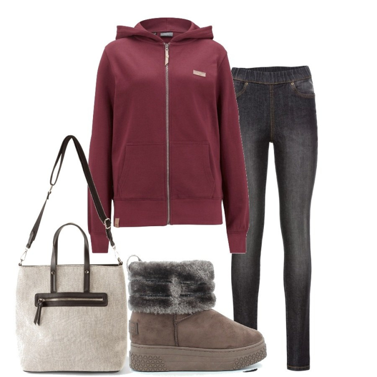 Outfit donna - Lo scarponcino caldo caldo. Stile Basic per Tutti i giorni. Abbinamento con felpe con cappuccio, jeggings, zaini, stivaletti.