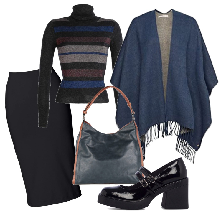 Outfit donna - Con la mantella. Stile Chic per Tutti i giorni. Abbinamento con gonne longuette, pullovers, borse a spalla, décolleté, sciarpe.