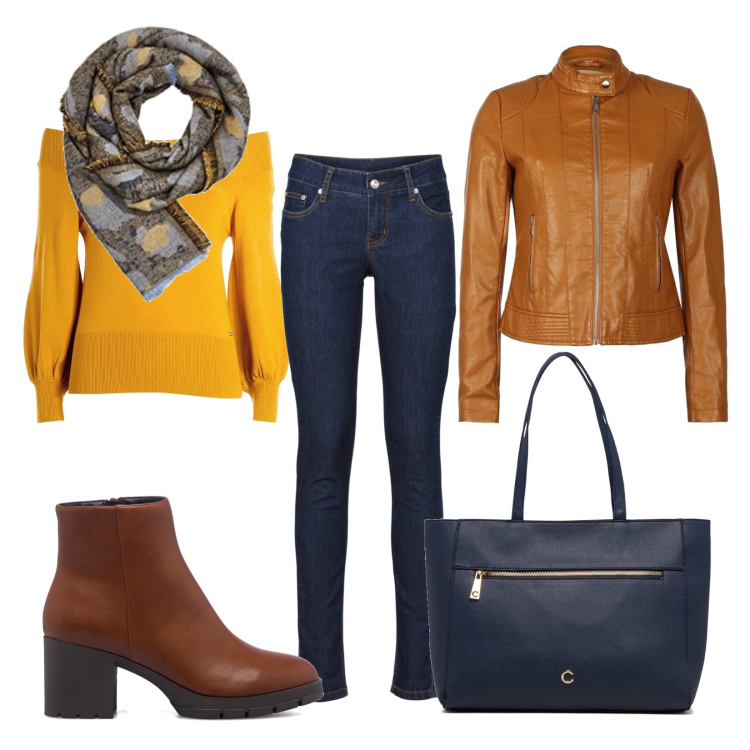 Outfit donna - Il sole addosso. Stile Casual per Tutti i giorni. Abbinamento con jeans skinny, giacche, maglieria, borse a spalla, stivaletti, sciarpe.